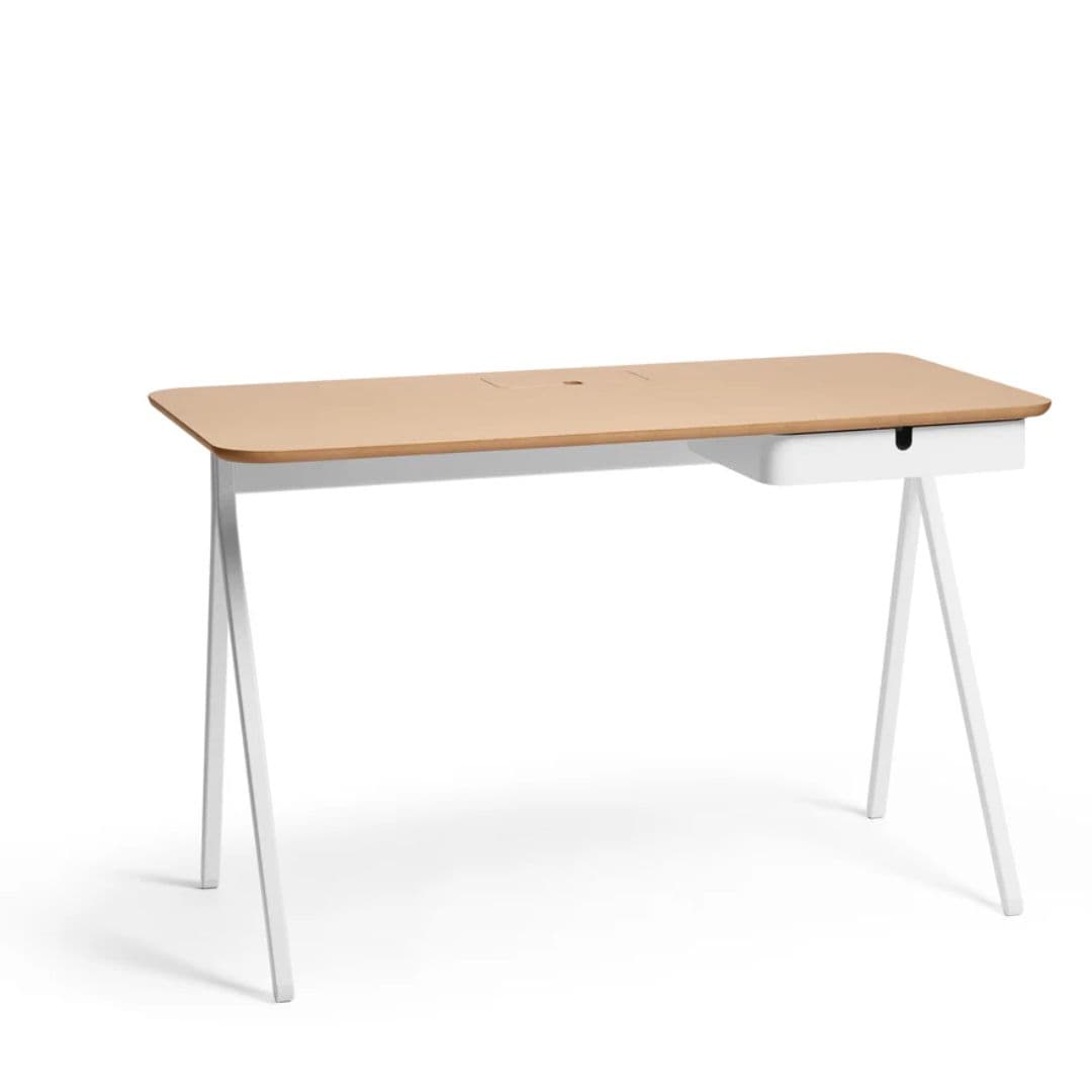 Key Desk, 48x24", White + Natural Oak