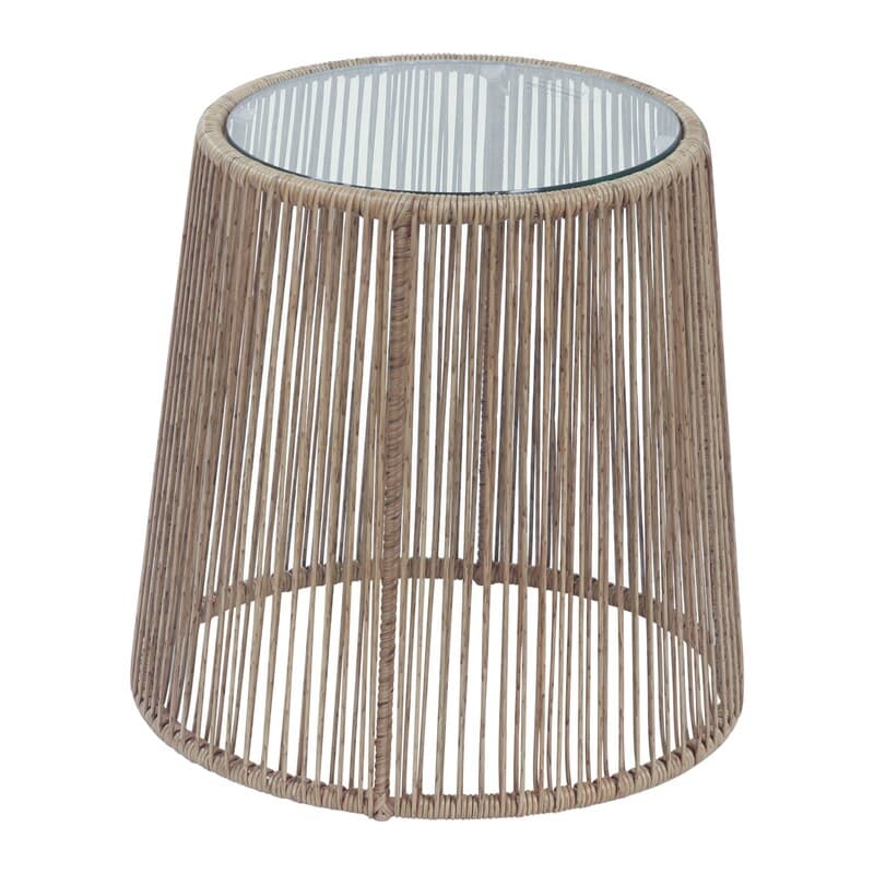 Sand Chat Round Side Table with Glass, Natural