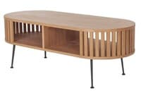 Rounded Wood Slats Oval Coffee Table