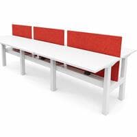28ร48 In Nevi Link Electric Sit Stand Double Desk for 2 w Red Privacy Panel, White