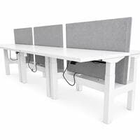 28ร48 In Nevi Link Electric Sit Stand Double Desk for 2 w Gray Privacy Panel, White